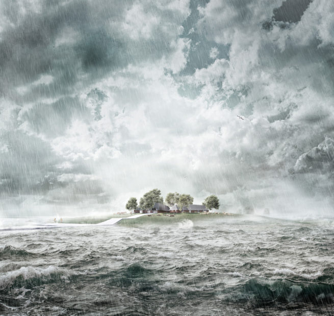 Hallig bei Sturmflut